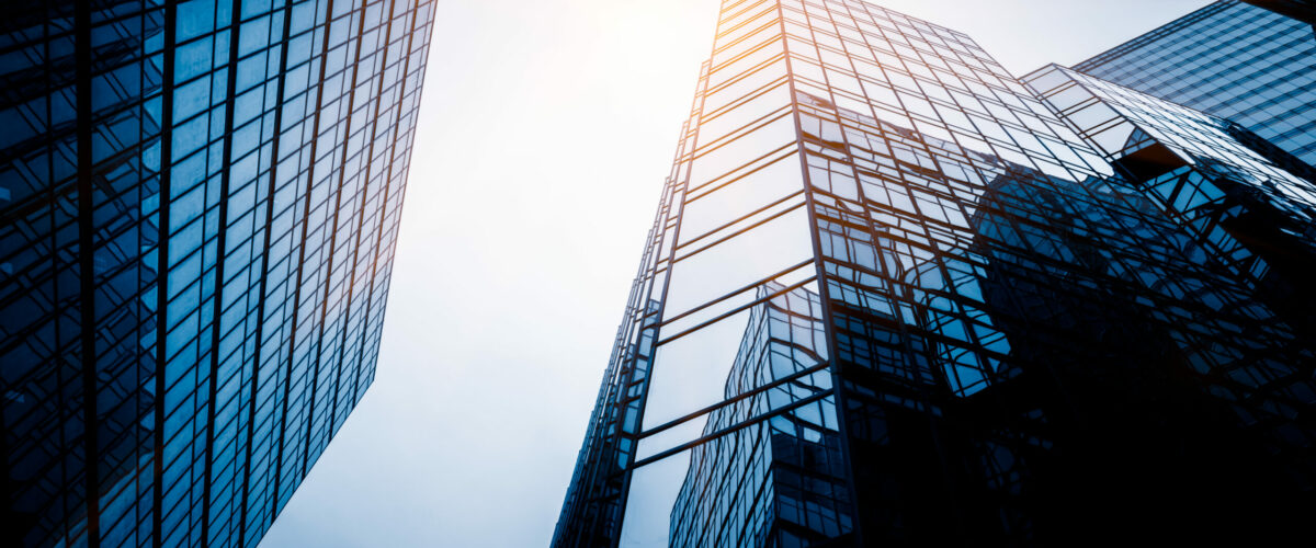 low angle view of skyscrapers in city of China.